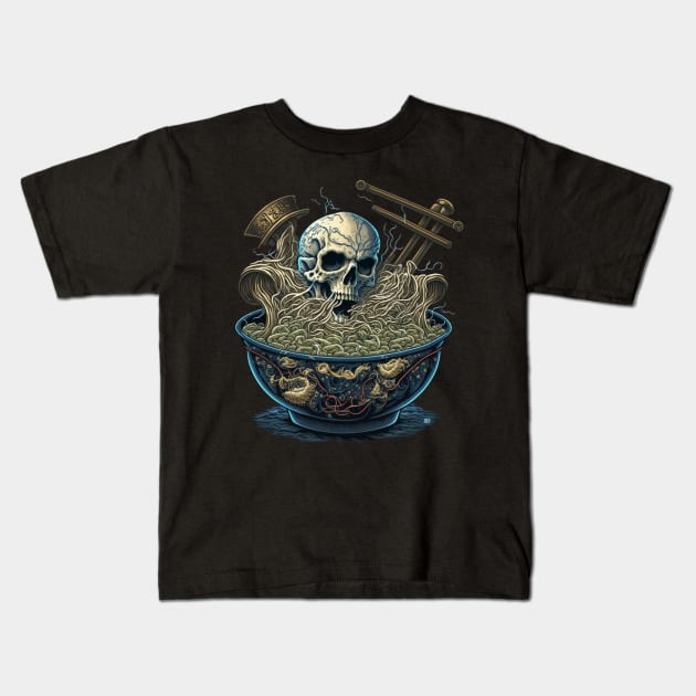 Pirate skull Ramen Bowl Japanese Noodles Kids T-Shirt by Zachariya420